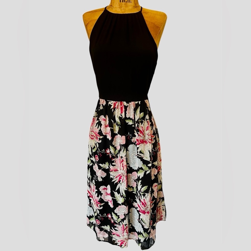 Express Black and Pink Floral Midi Dress NWT S